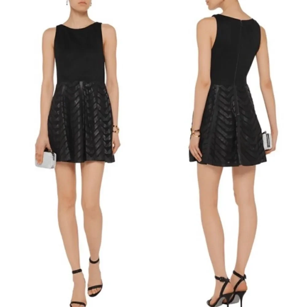 Alice + Olivia Zilla Goat Leather Mini Back Dress Paneled Ponte Size 6